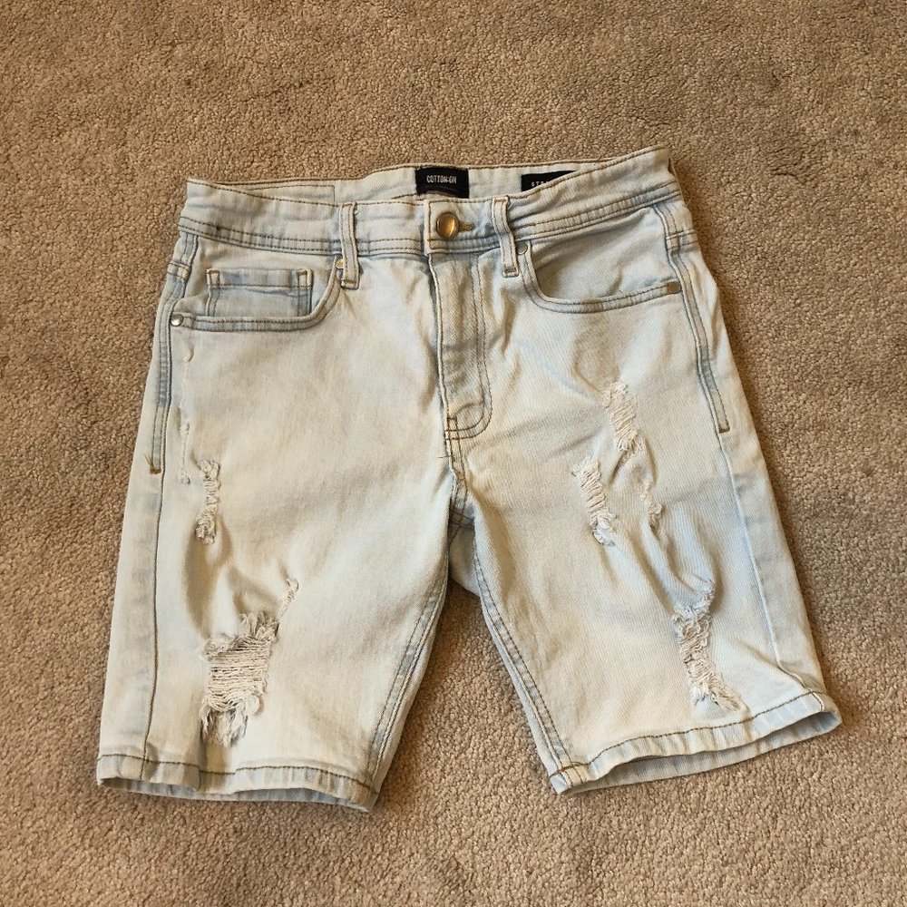Men's Cotton On Light Denim Ripped Shorts, Size 28W